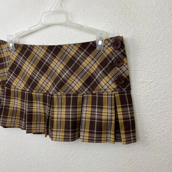 Plaid Brown Skirt with Button Detail - Picture 2 of 7